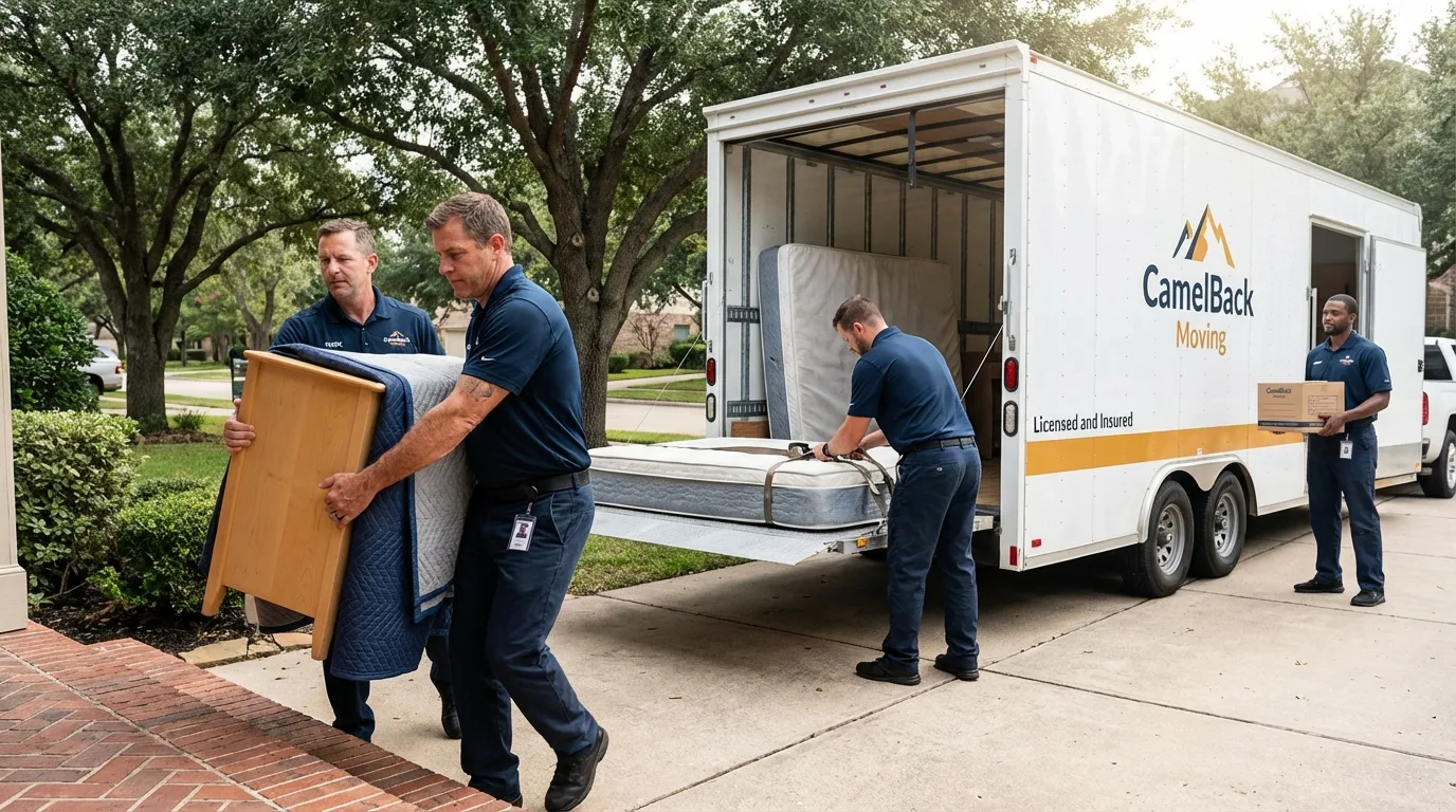 Crew loading residential truck for cross-state move from Cana, VA