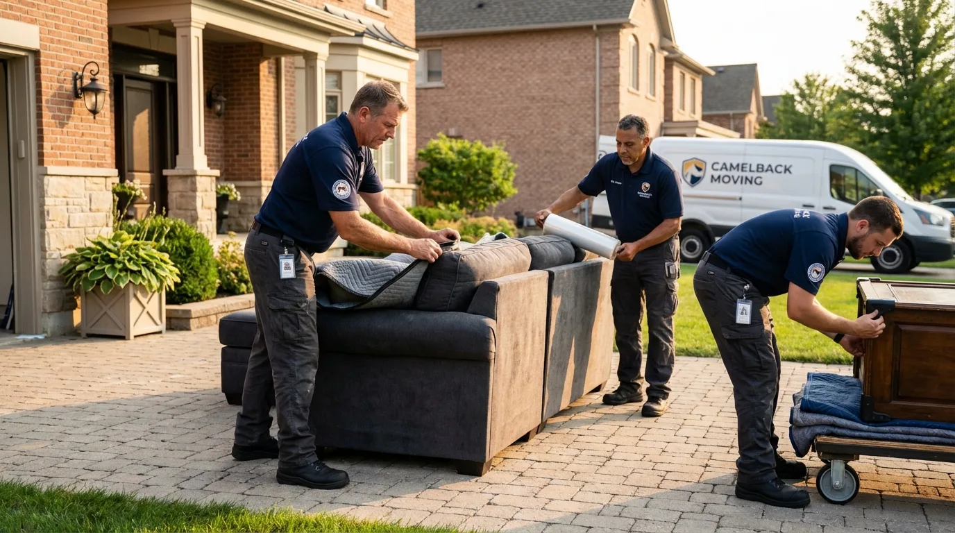 Large estate moving crew wrapping furniture in Cana, VA